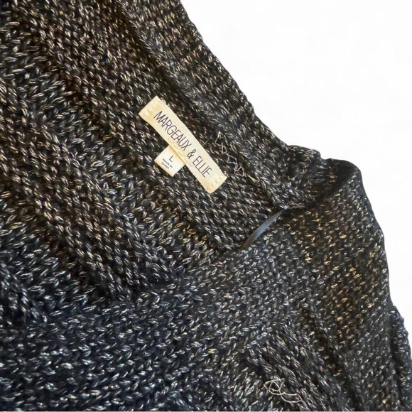 Metallic Black V-Neck Rhinestone  Bow-Button Cardigan - Picture 3 of 7